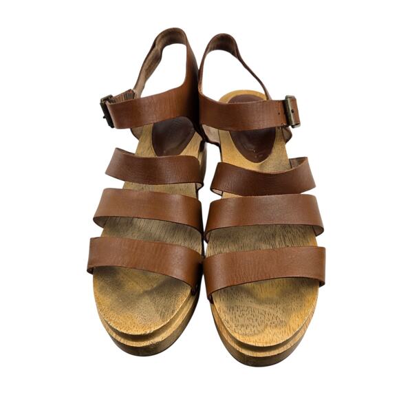 Madewell Sigrid Wood Heel Sandals Womens 9 Platform Brown Leather Studded Boho - Picture 5 of 11